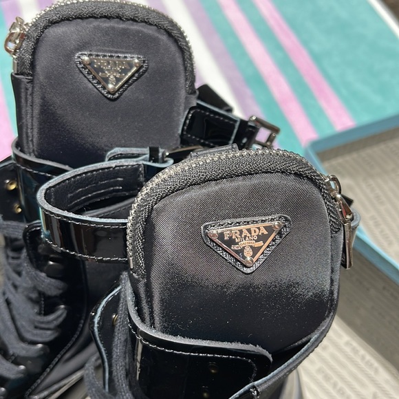 PRADA Women’s black patent leather combat boots with certificate of authenticity - Picture 10 of 16